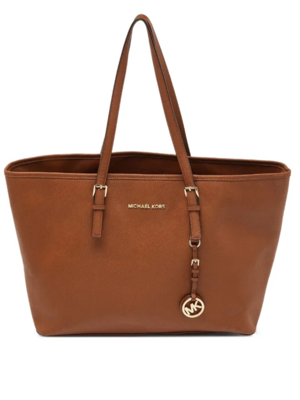 Michael Kors Vintage Logo Lettering  Cognac Leather Tote with Gold Hardware